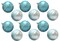 12 Pack of Matte Aqua and Silver Ball Ornaments with Silver and Aqua Glitter Designs